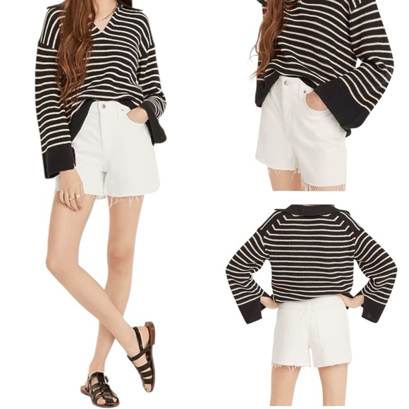 J. CREW High Rise White Denim Shorts Stretchy Raw Hem 5-Pocket BF382 sz 33 (16) - Picture 1 of 11